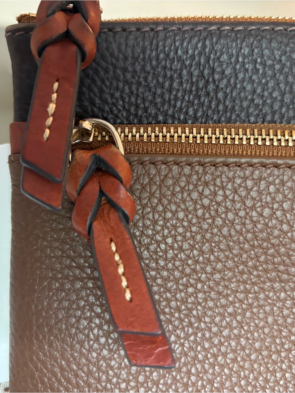 Dooney & Bourke Pebble Leather Brown and Black Crossbody Bag - Picture 9 of 15